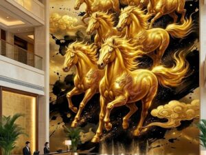 Tranh mã đáo vàng dán tường khổ dọc PIN2142026