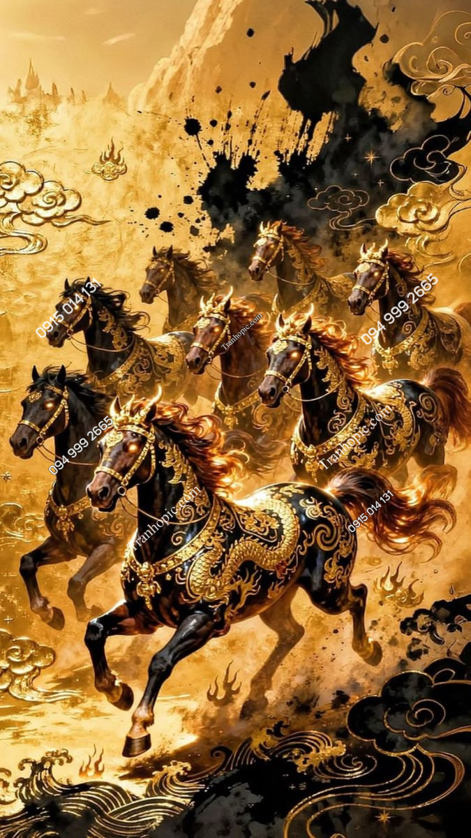 Tranh mã đáo vàng dán tường khổ dọc PIN2242026