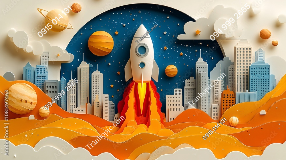 Tranh phi hành gia vũ trụ 3D cho phòng trẻ em AB1081497463