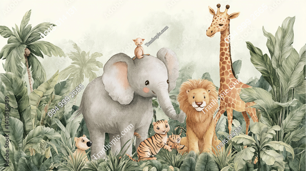 Tranh rừng cây cute trang trí dán tường phòng trẻ em AB1410339939