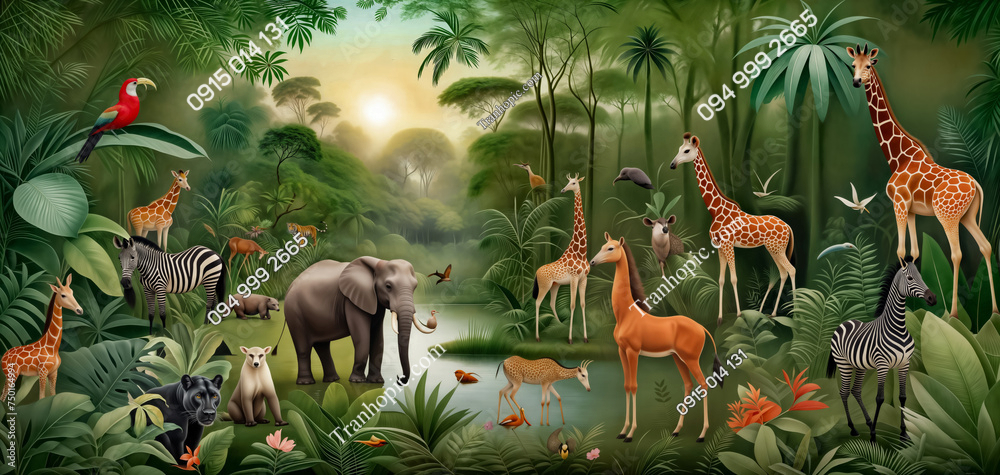 Tranh rừng cây cute trang trí dán tường phòng trẻ em AB750164994