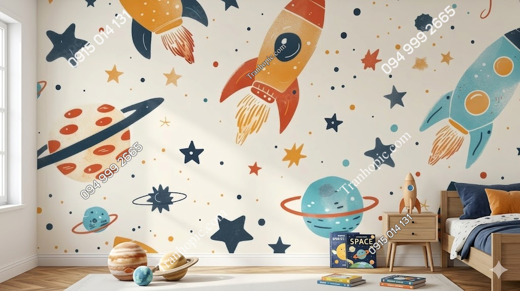 Tranh vũ trụ phi hành giá dán tường trẻ em AB940436501 demo