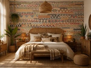 Dán tường phòng ngủ với tranh vải họa tiết Bohemian AB328241649