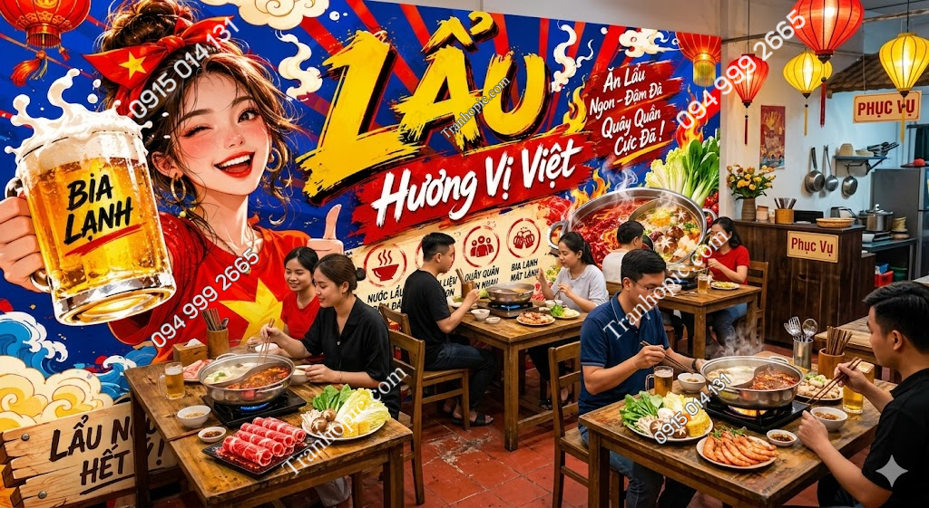 TRanh dán tường quán lẩu nướng hương vị việt NP202507262139302021091