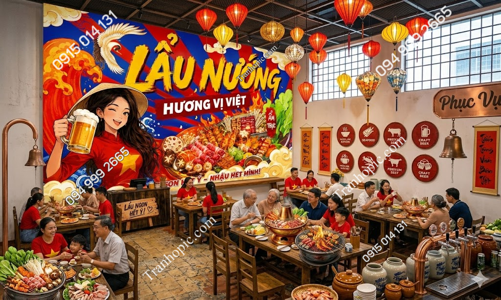 TRanh dán tường quán lẩu nướng hương vị việt NP202507262139302021092