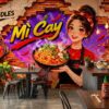 TRanh dán tường quán mì cay 3D nền gạch GPT20262951133