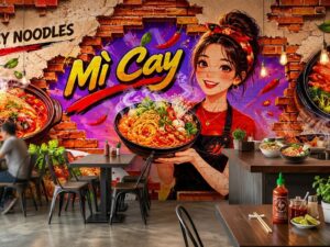 TRanh dán tường quán mì cay 3D nền gạch GPT20262951133