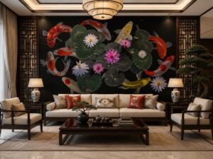 Tranh dán tường cá và hoa dán sau sofa AB507240420