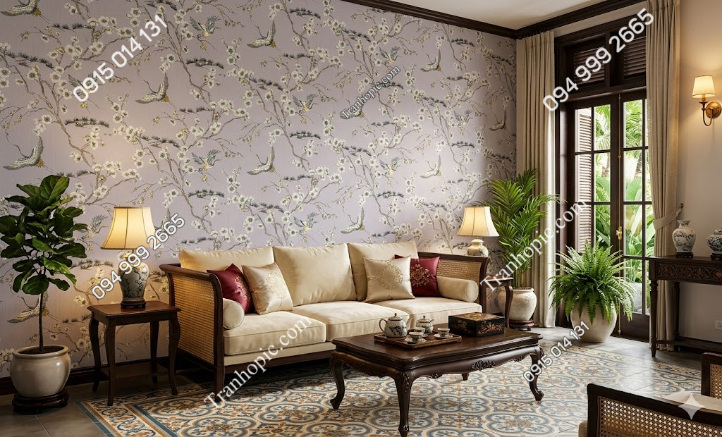 Tranh dán tường chim hạc và hoa 3905-2