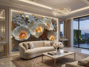 Tranh dán tường hoa trắng 3D trang nhã AB1776898357