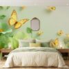 Tranh dán tường hoa và bướm nền xanh lá AB1722546174
