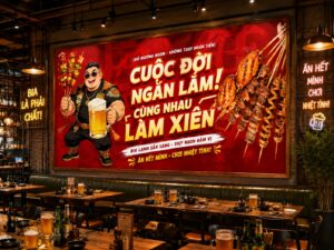 Tranh dán tường quán bia thịt nướng nền đỏ cháy NP20260326152131024109 demo