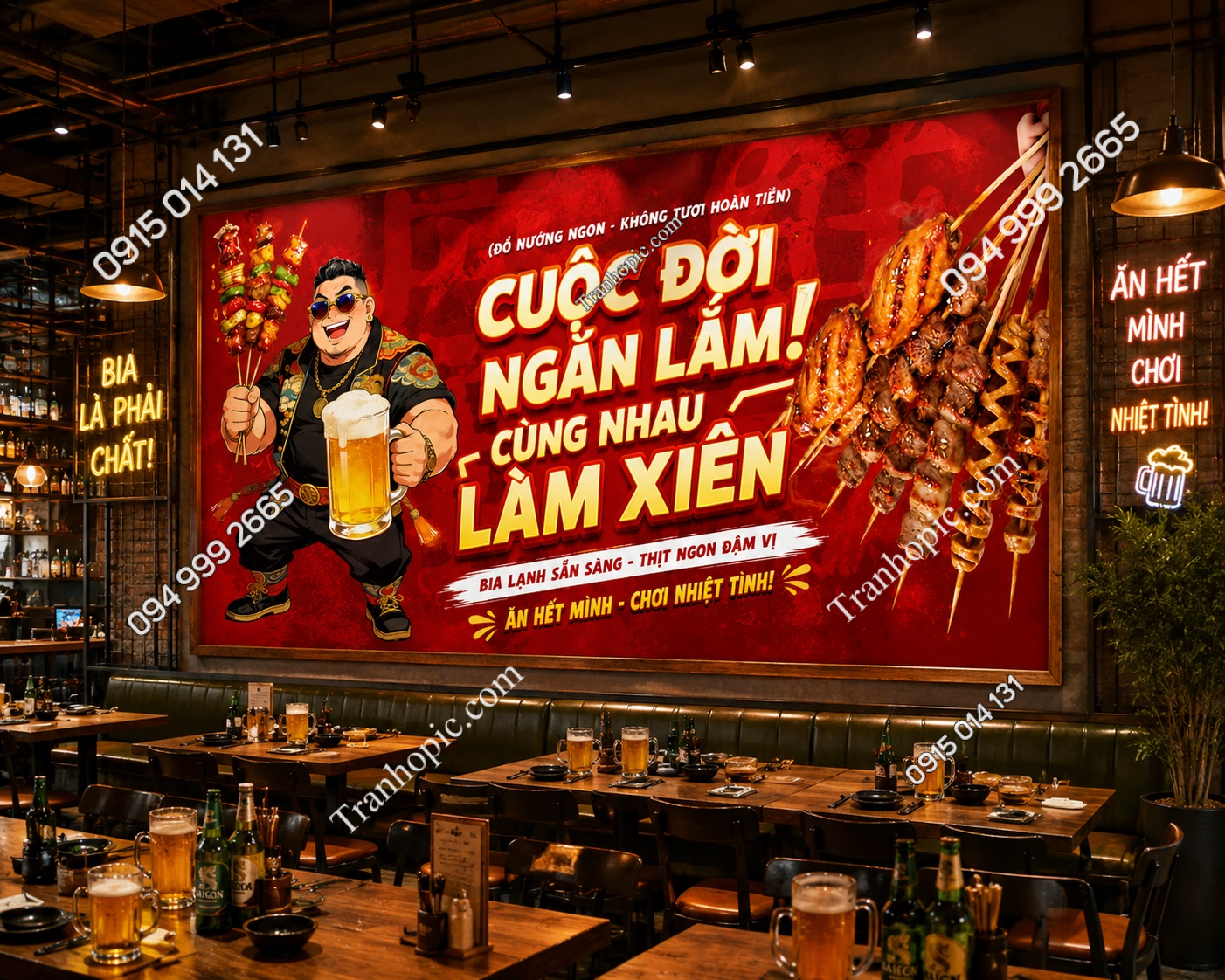 Tranh dán tường quán bia thịt nướng nền đỏ cháy NP20260326152131024109 demo