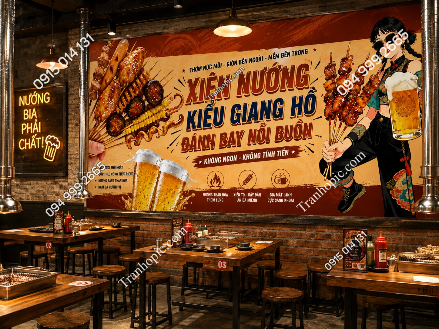 Tranh dán tường quán lẩu nướng nhậu bia NP20260406101708419102