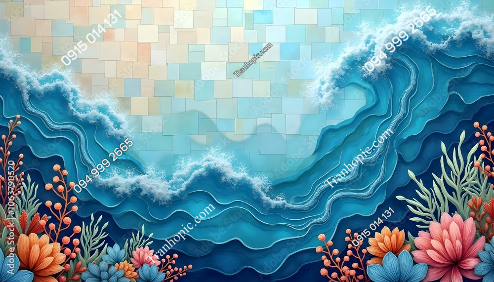 Tranh dán tường sóng biển cute AB1063790520