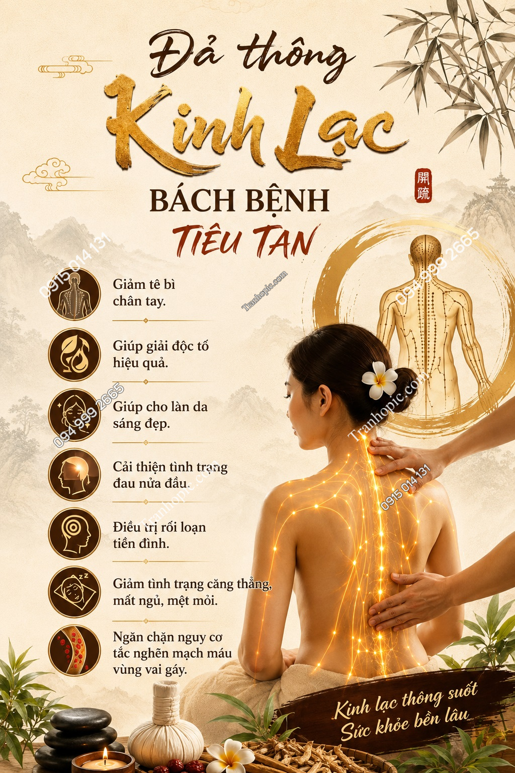 Tranh dán tường spa dưỡng sinh khổ dọc đả thông kinh lạc