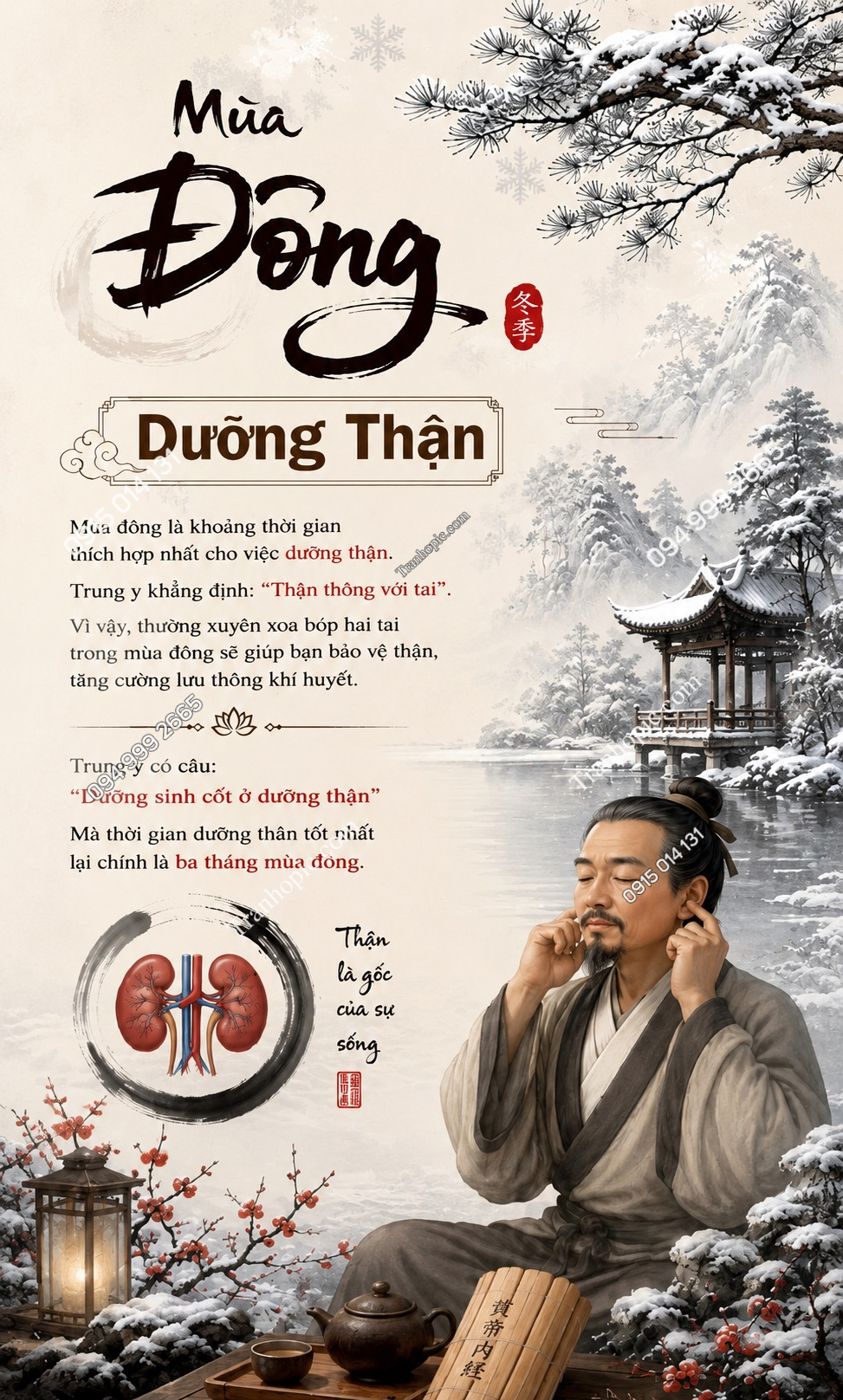 Tranh dán tường spa dưỡng sinh khổ dọc mùa đông