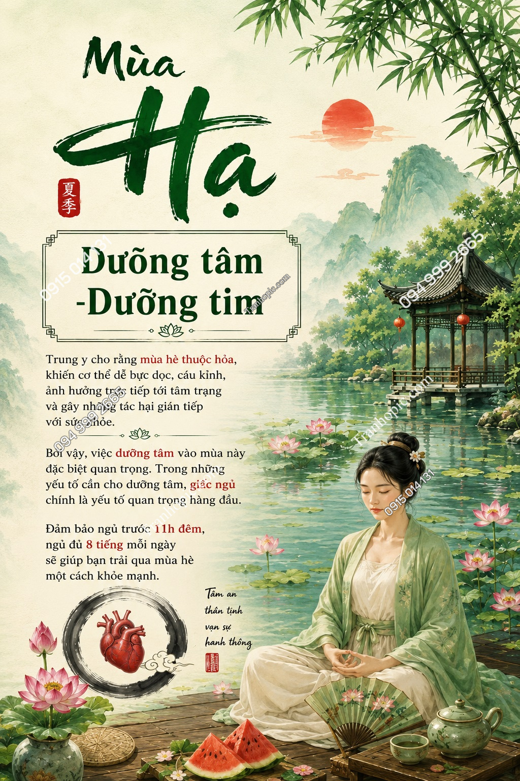 Tranh dán tường spa dưỡng sinh khổ dọc mùa hạ