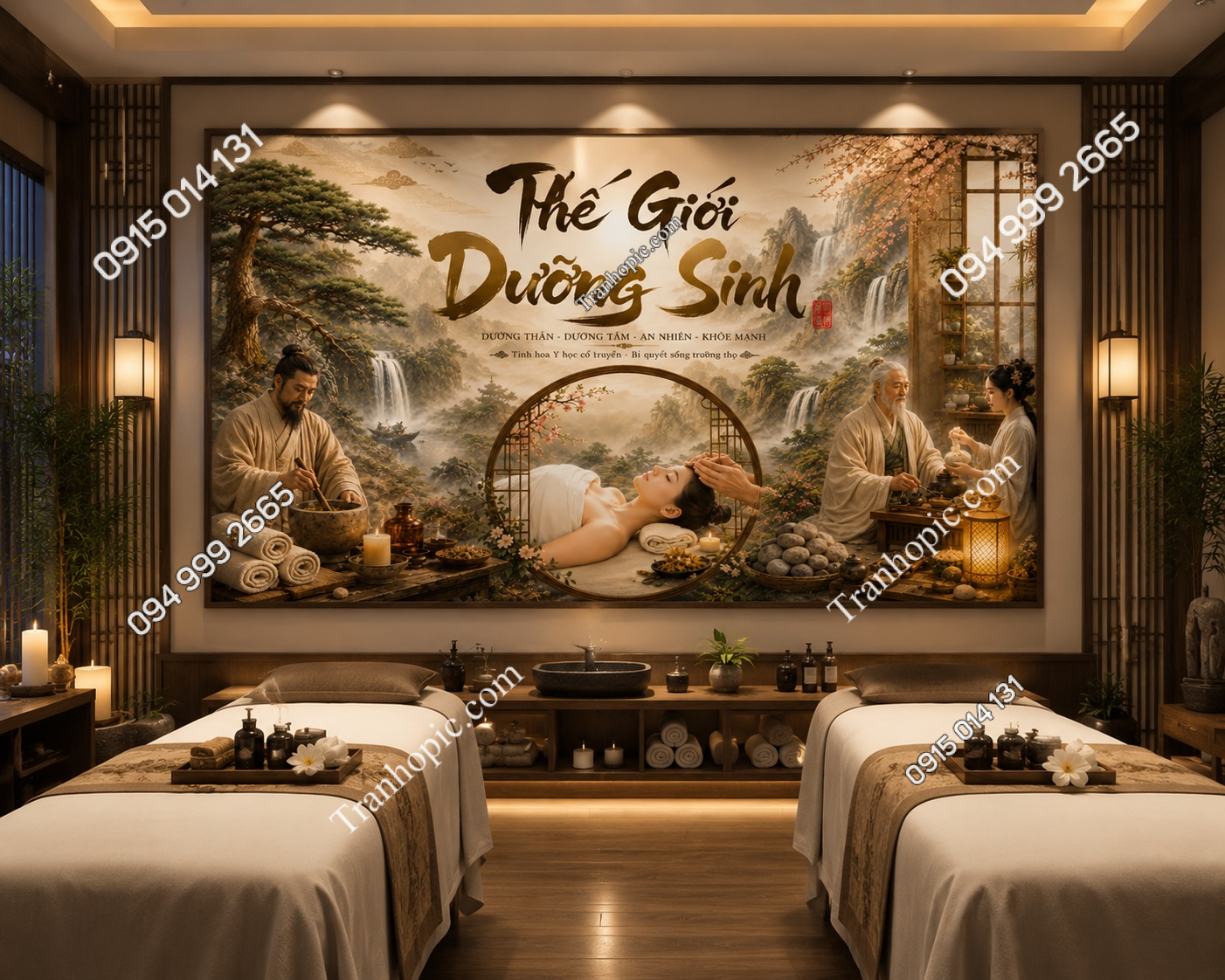Tranh dán tường thế giới dưỡng sinh trang trí phòng khám spa 04032026