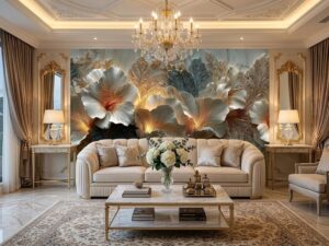 Tranh hoa 3D chạm khắc dán tường phòng khách sang trọng AB1756580268