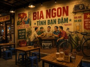 Tranh dán tường BIA NGON – TÌNH BẠN ĐẬM mang đậm phong cách bao cấp Việt Nam GPTBIA20261163
