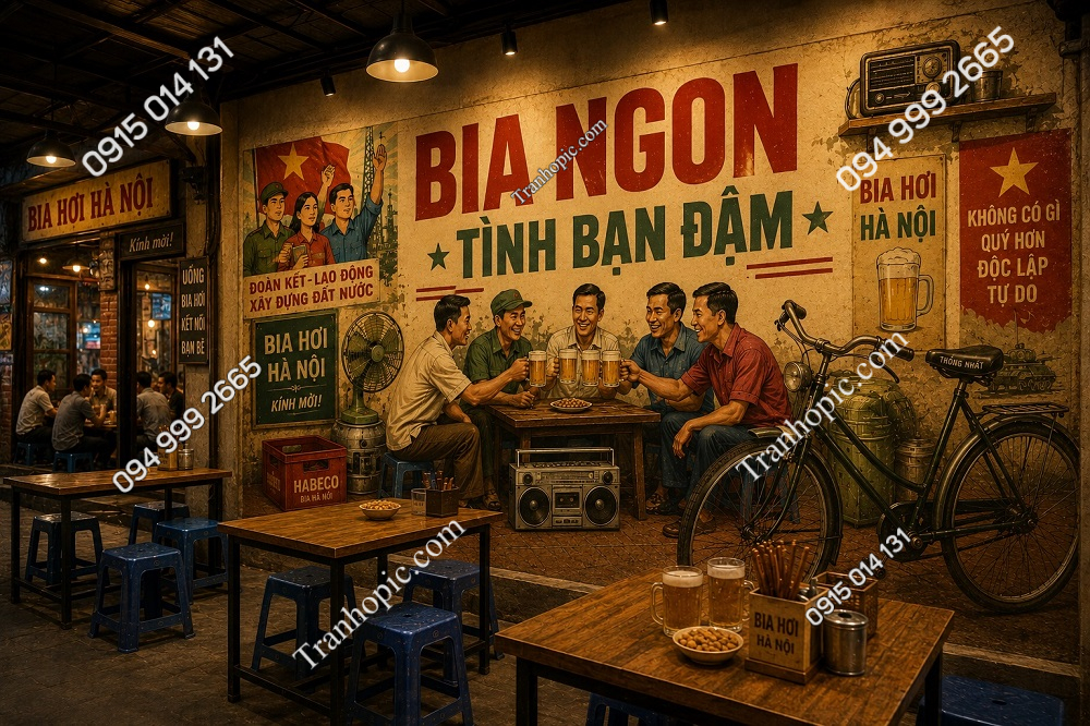Tranh dán tường BIA NGON – TÌNH BẠN ĐẬM mang đậm phong cách bao cấp Việt Nam GPTBIA20261163