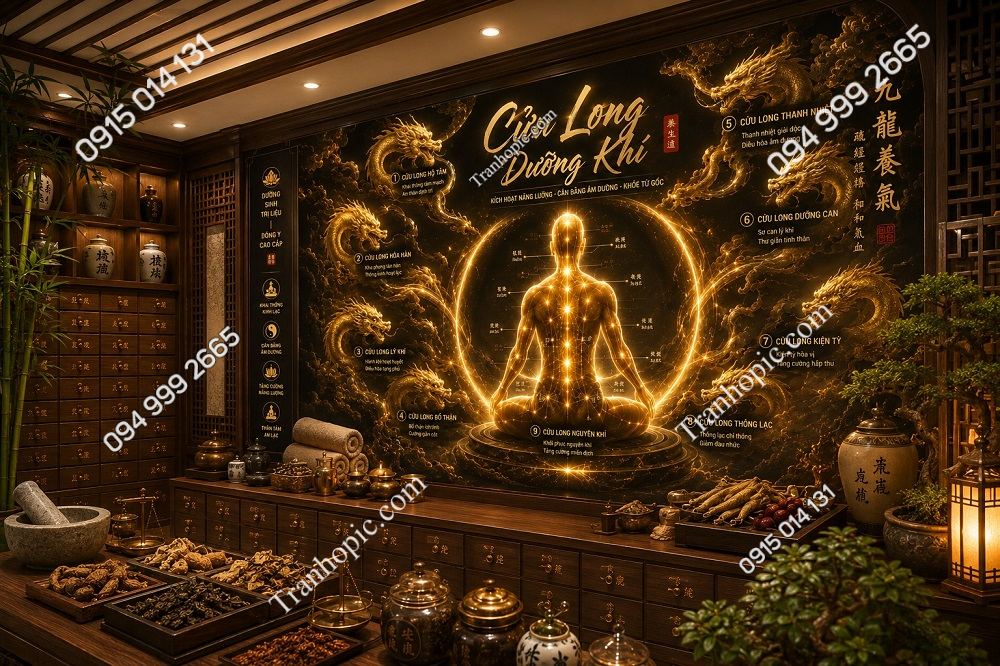Tranh dán tường Cửu Long Dưỡng Khí – Kinh Lạc Huyệt Đạo GPTDS202612610