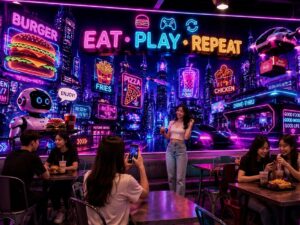 Tranh dán tường EAT PLAY REPEAT mang phong cách Cyberpunk GPTPT20261065