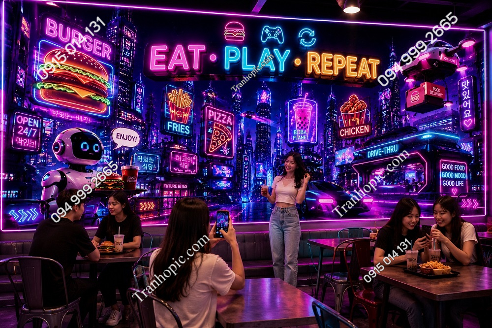 Tranh dán tường EAT PLAY REPEAT mang phong cách Cyberpunk GPTPT20261065