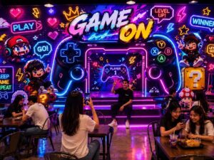 Tranh dán tường GAME ON mang phong cách Gaming Neon hiện đại GPTPT20261068