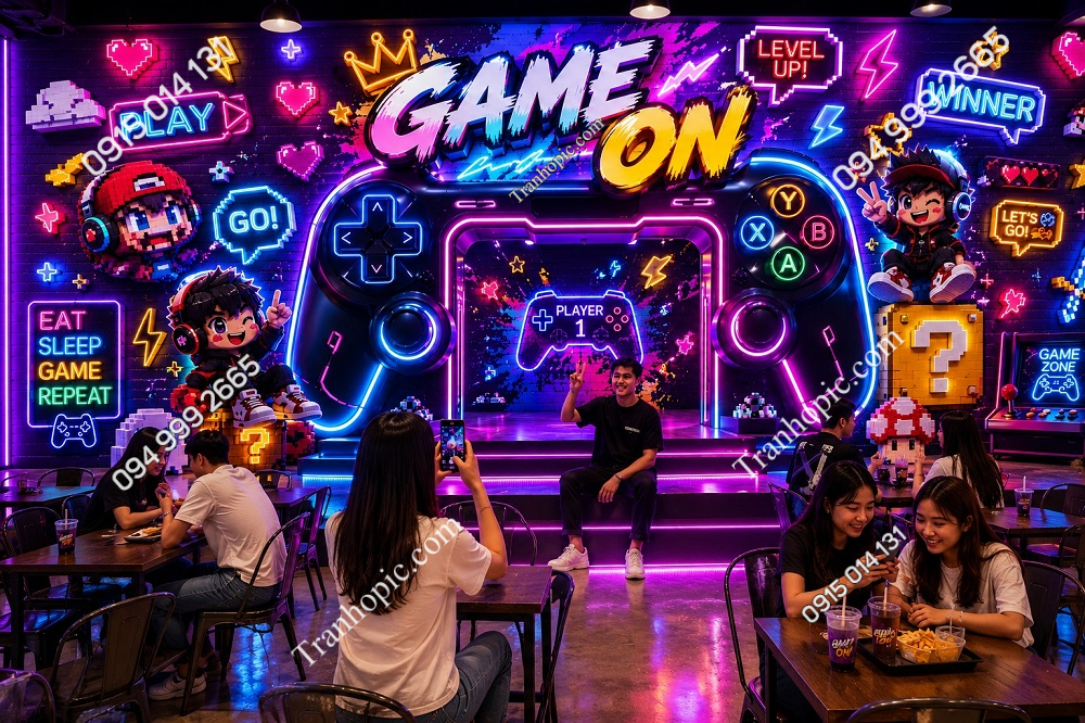 Tranh dán tường GAME ON mang phong cách Gaming Neon hiện đại GPTPT20261068