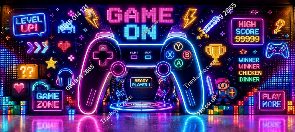 Tranh dán tường GAME ON mang phong cách Gaming Neon hiện đại GPTPT20261069