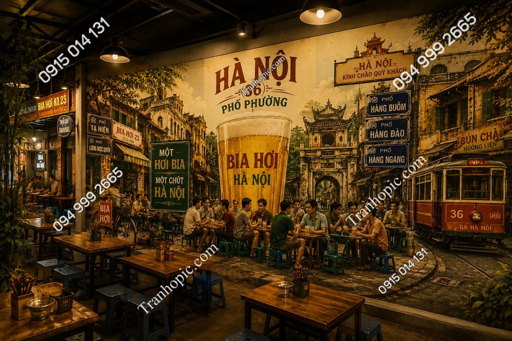 Tranh dán tường Hà Nội 36 Phố Phường – Một Hơi Bia, Một Chút Hà Nội GPTBIA20261162