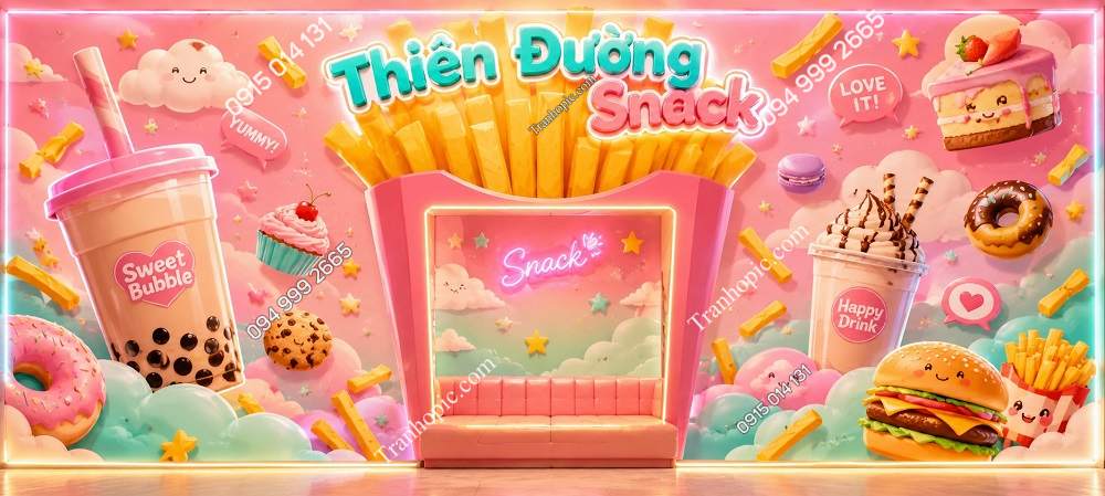 Tranh dán tường Thiên Đường Snack trang trí quán photobooth trà sữa GPTPT20261062