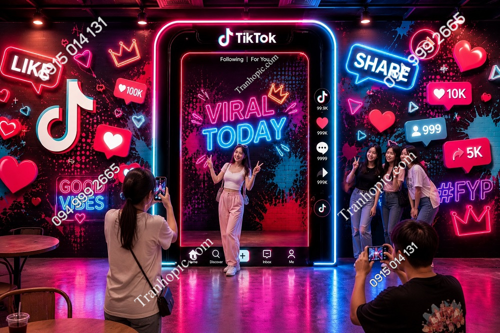Tranh dán tường VIRAL TODAY mang phong cách TikTok Neon hiện đại GPTPT20261066