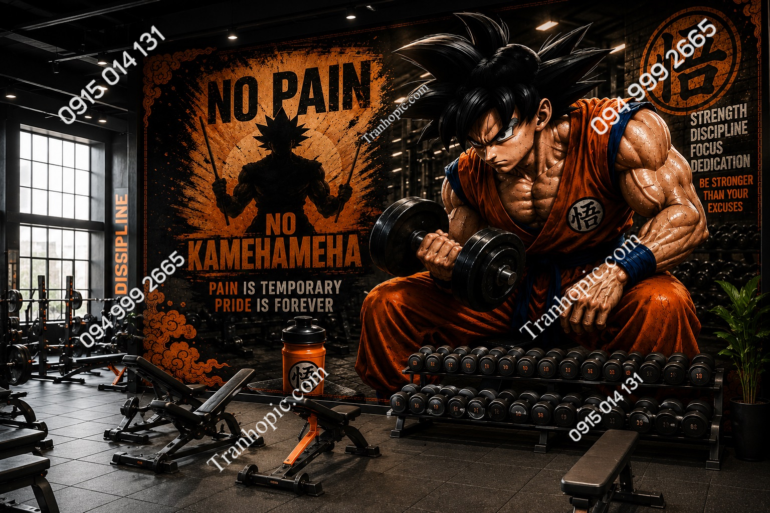 Tranh dán tường phòng gym phòng cách songoku dragonball GPTGYM202361