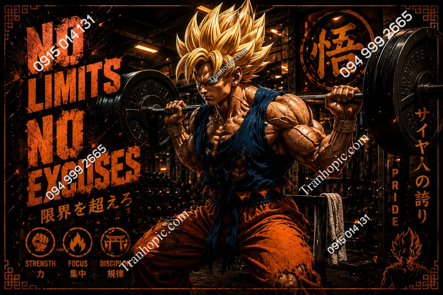 Tranh dán tường phòng gym phòng cách songoku dragonball GPTGYM202365