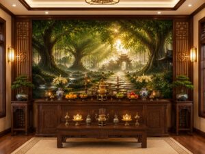 Tranh dán tường rừng cây bồ đề trang trí ban thờ GPTBD2026965