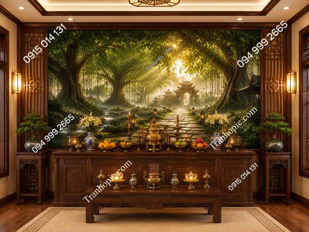Tranh dán tường rừng cây bồ đề trang trí ban thờ GPTBD2026965